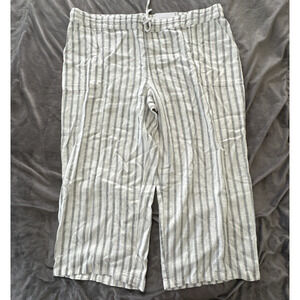Liz Claiborne Pants Womens XXL Striped Wide Leg Crop Linen Blend Pull On